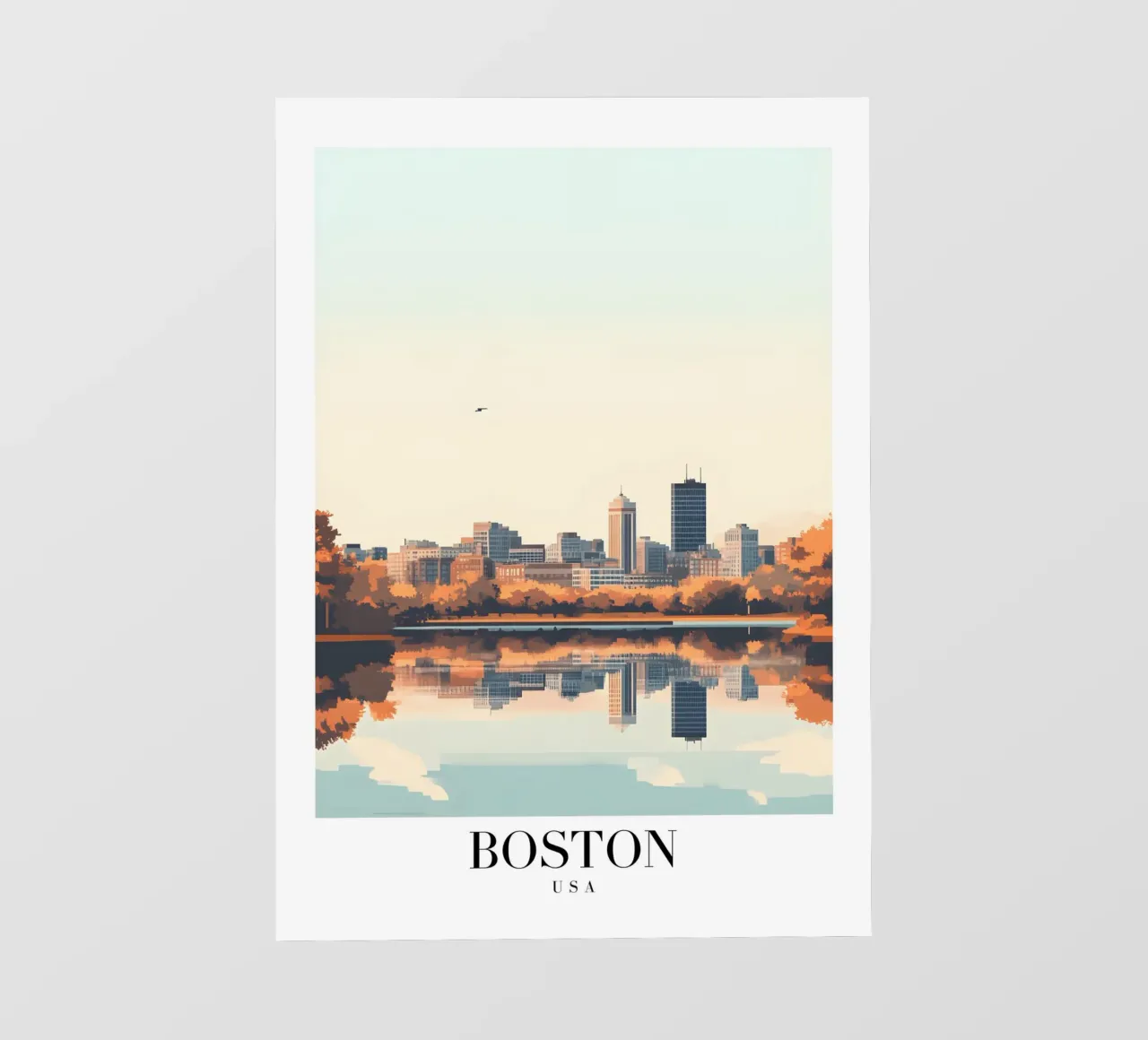 Stampa d'arte sullo skyline di Boston - Riflesso del fiume Charles telo in pvc da homdeco
