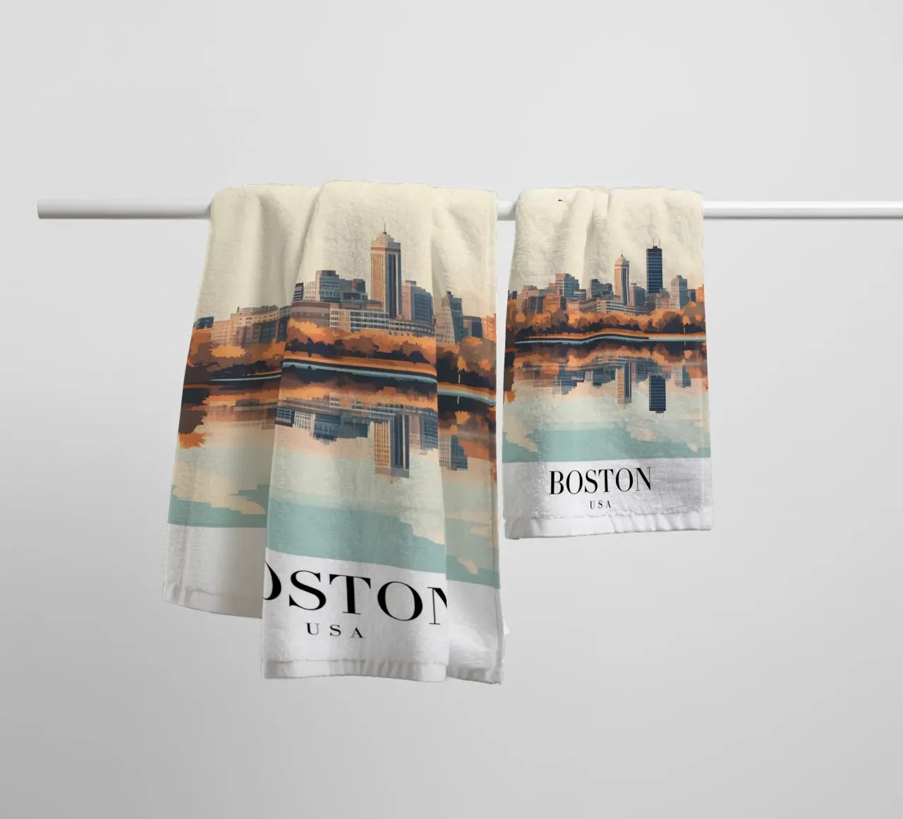 Stampa d'arte sullo skyline di Boston - Riflesso del fiume Charles asciugamano da bagno da homdeco