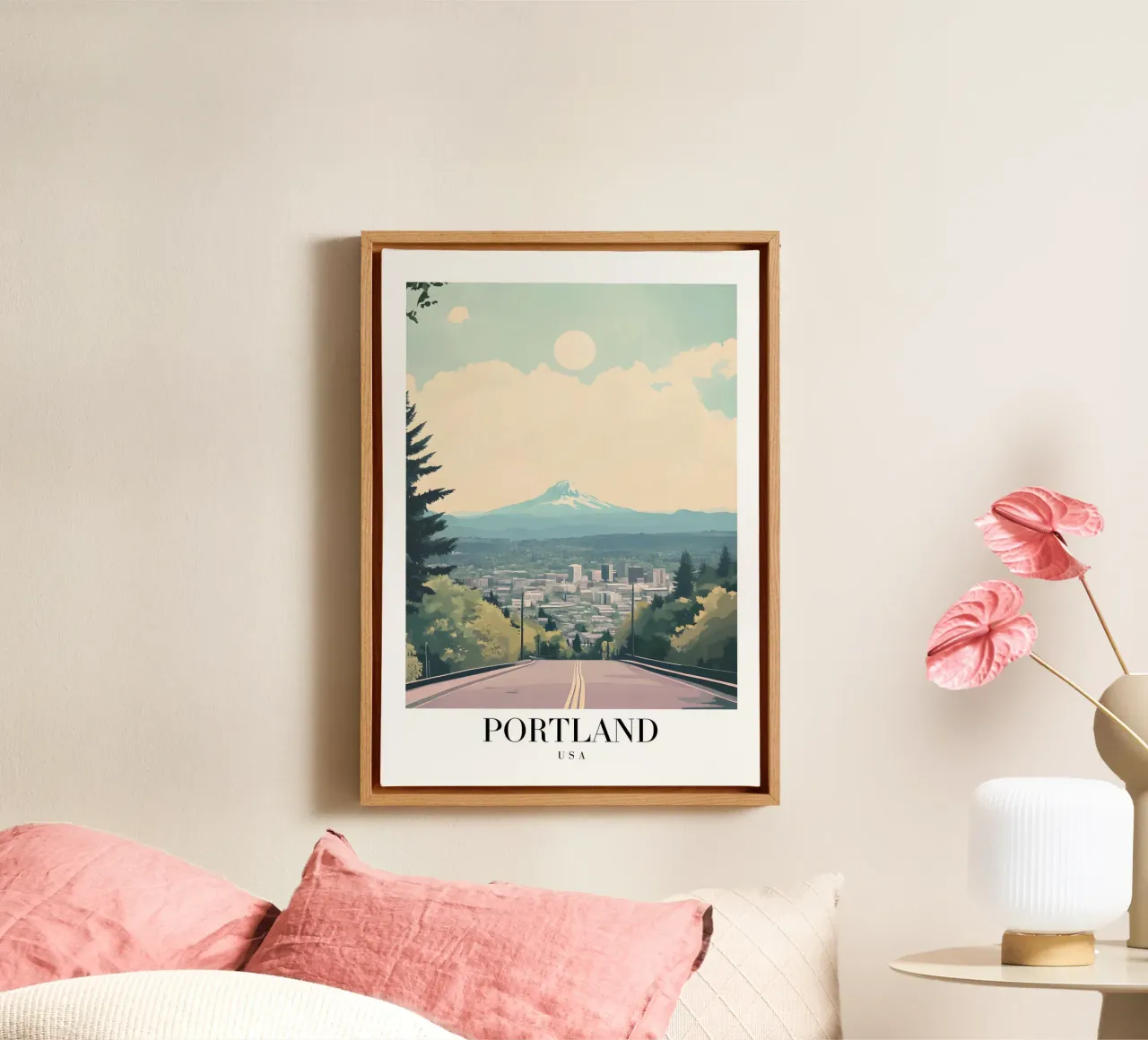 Portland Oregon Mt. Hood Art Print - Noordwest Pacific canvas met Baklijst van homdeco