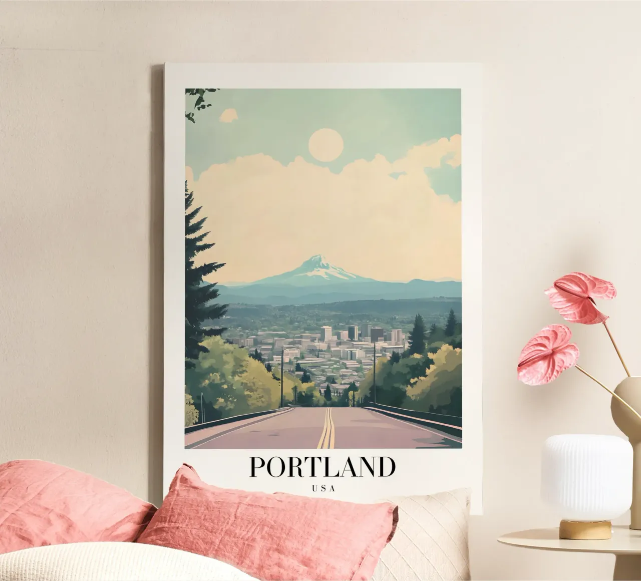 Portland Oregon Mt. Hood Art Print - Noordwest Pacific canvas met Baklijst van homdeco
