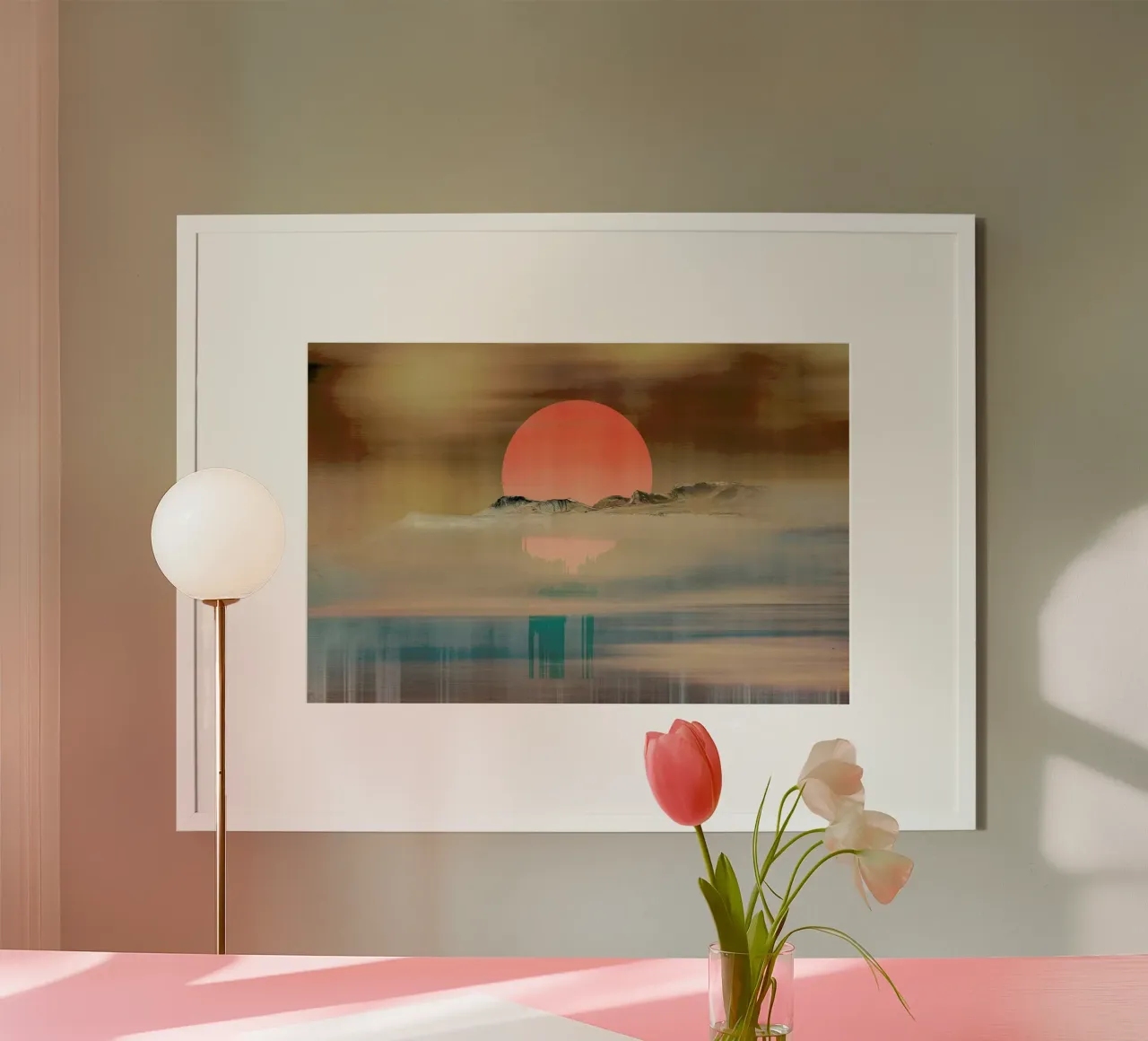 When the sun touches the horizon poster con marco de plástico de Metron