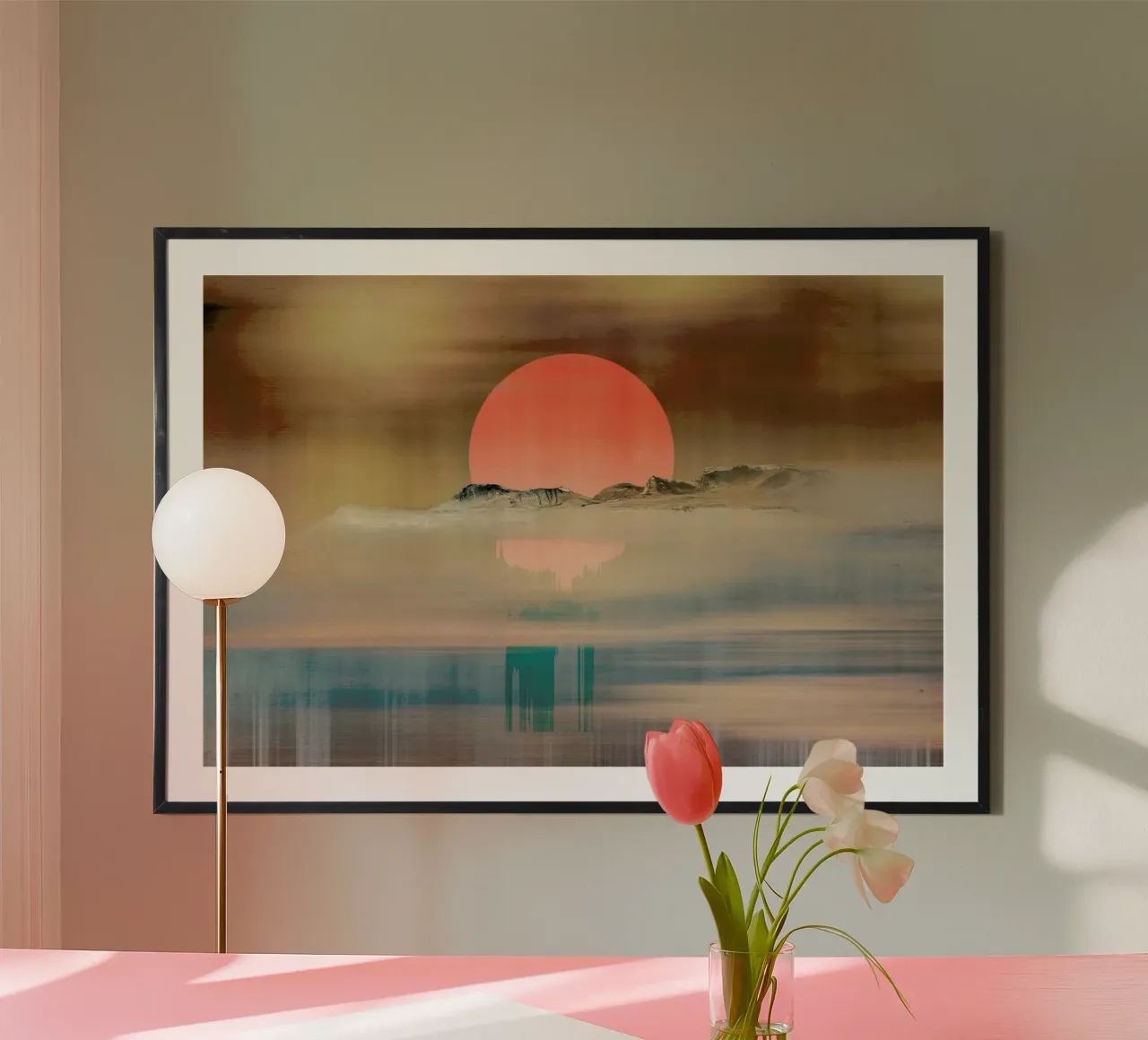 When the sun touches the horizon poster con marco de plástico de Metron