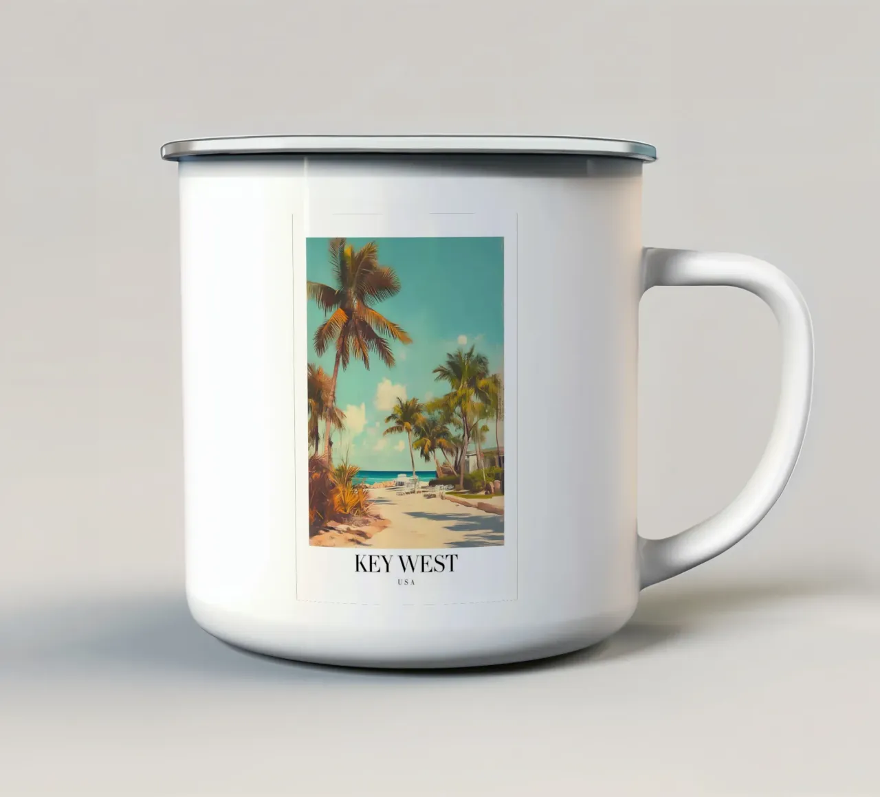 Stampa d'arte sulla spiaggia di Key West - Palme del paradiso tropicale tazza in smalto da homdeco