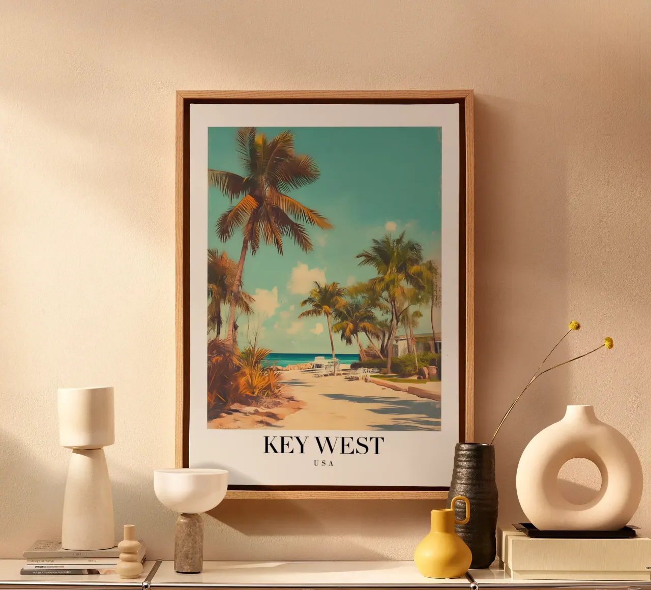 Key West Beach Kunstdruck - Tropical Paradise Palms Leinwand mit Schattenfugenrahmen von homdeco