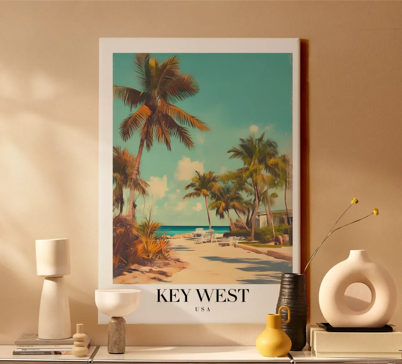 Key West Beach Kunstdruck - Tropical Paradise Palms Leinwand mit Schattenfugenrahmen von homdeco