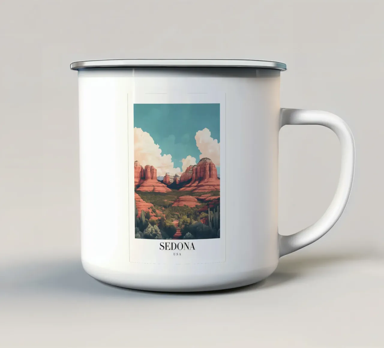 Sedona Red Rocks Art Print - Arizona Desert Landscape enamel mug by homdeco