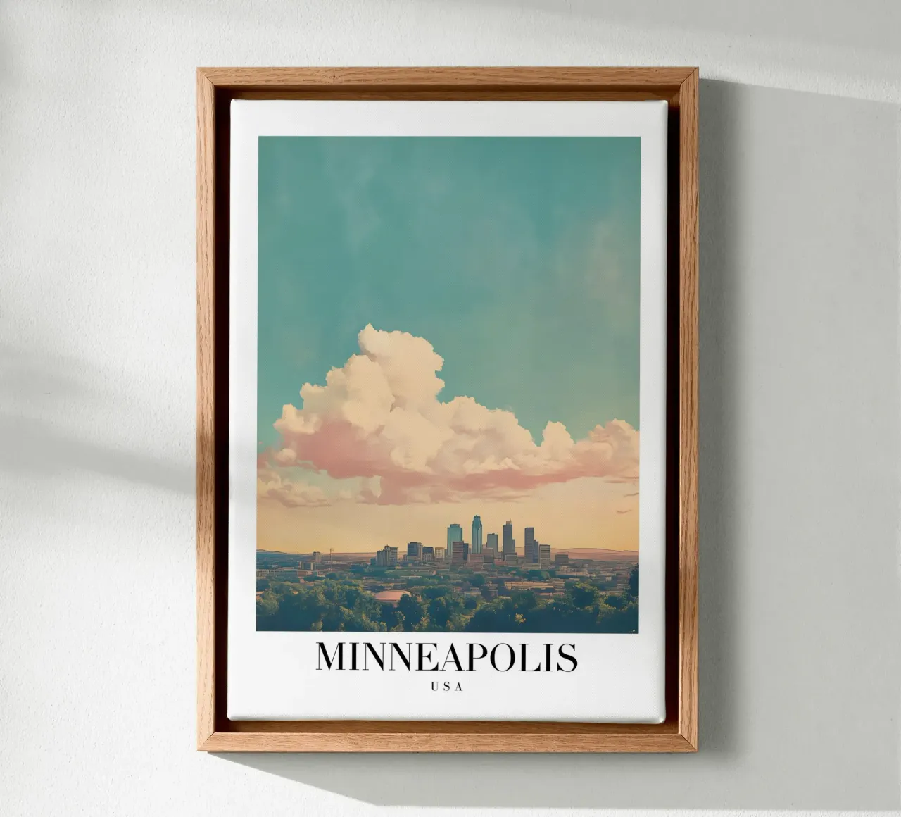 Minneapolis Skyline Art Print - Vue de la ville des lacs toile avec Caisse américaine de homdeco