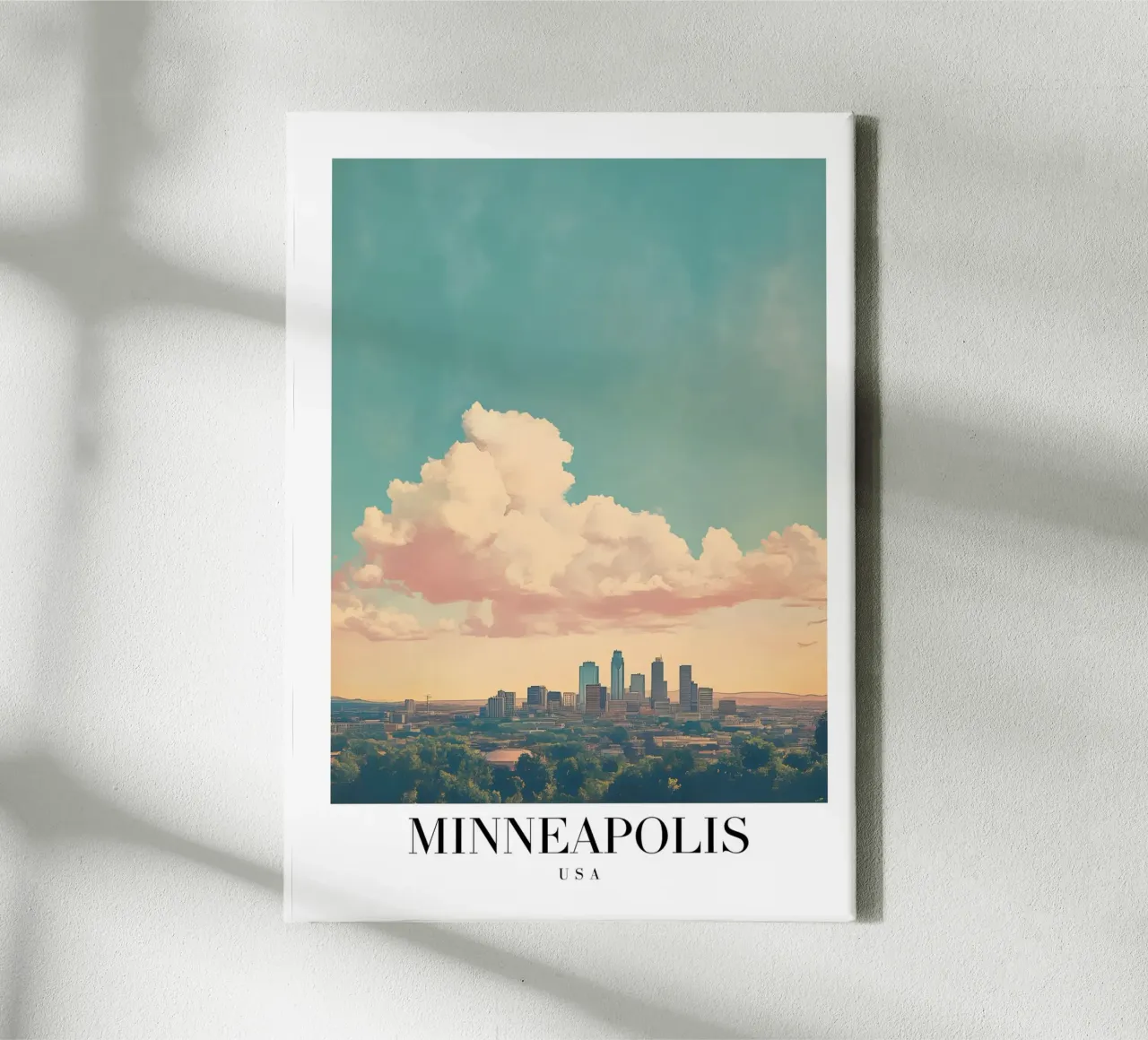 Minneapolis Skyline Art Print - Vue de la ville des lacs toile avec Caisse américaine de homdeco