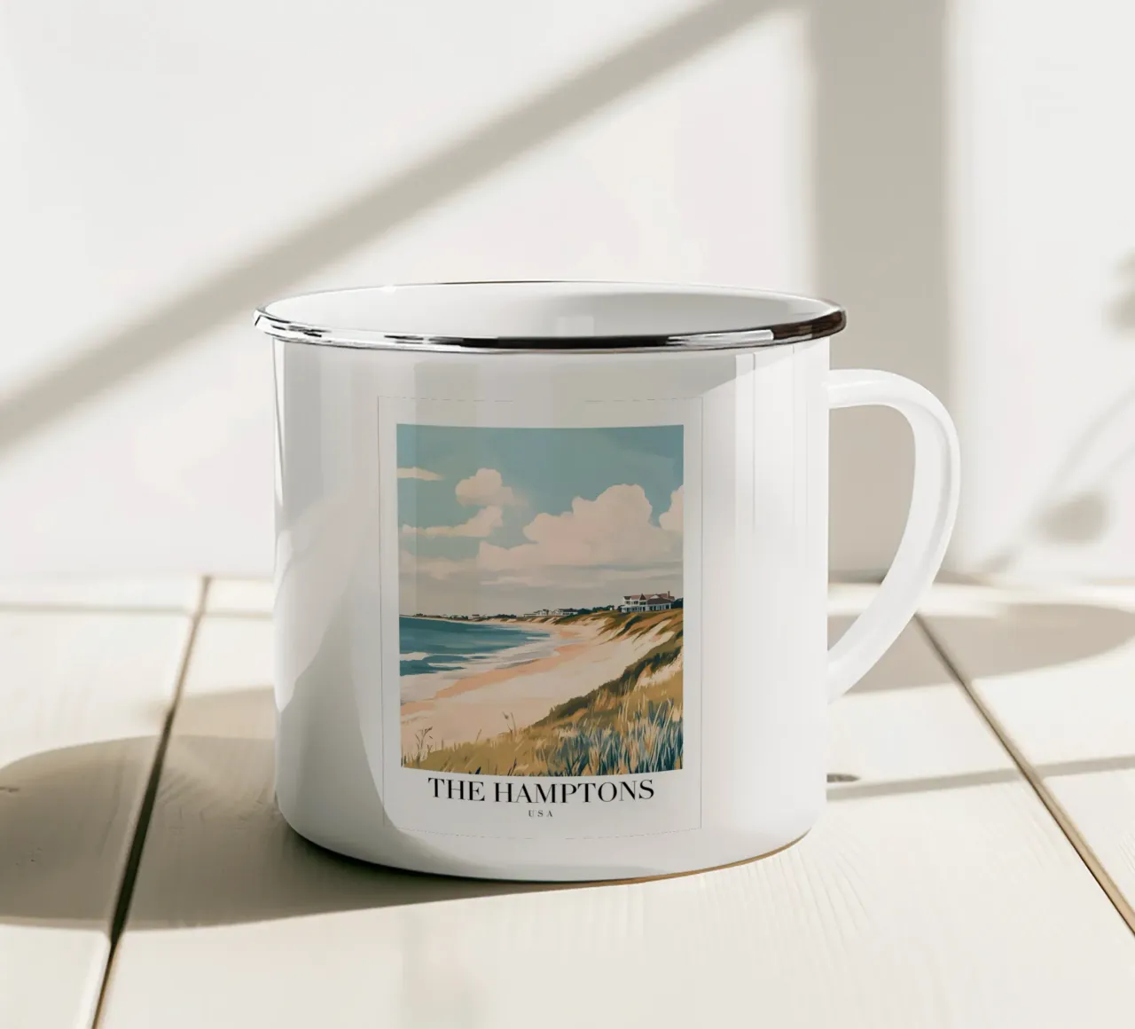 Hamptons Beach Art Print - Luxe Kustleven emaille mok van homdeco