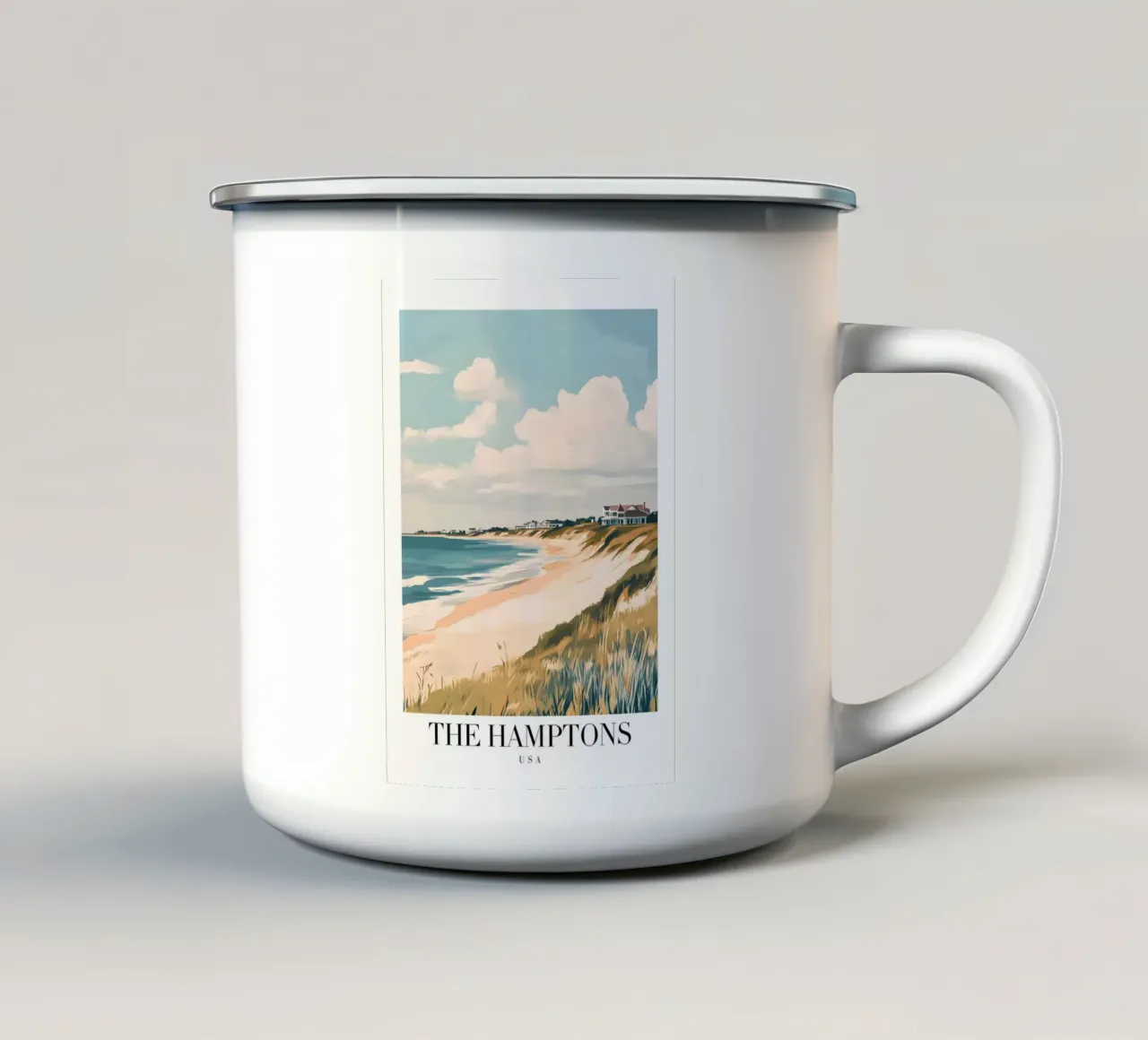 Hamptons Beach Art Print - Luxe Kustleven emaille mok van homdeco