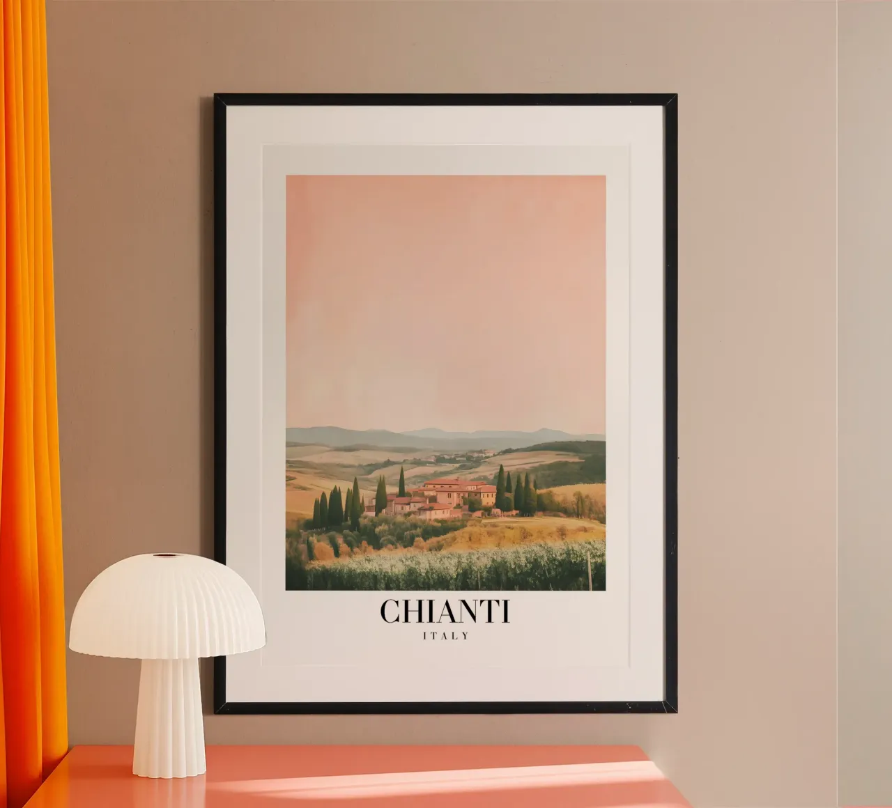 Stampa d'arte Chianti Toscana - Paesaggio di vigneti italiani poster con telaio in legno da homdeco