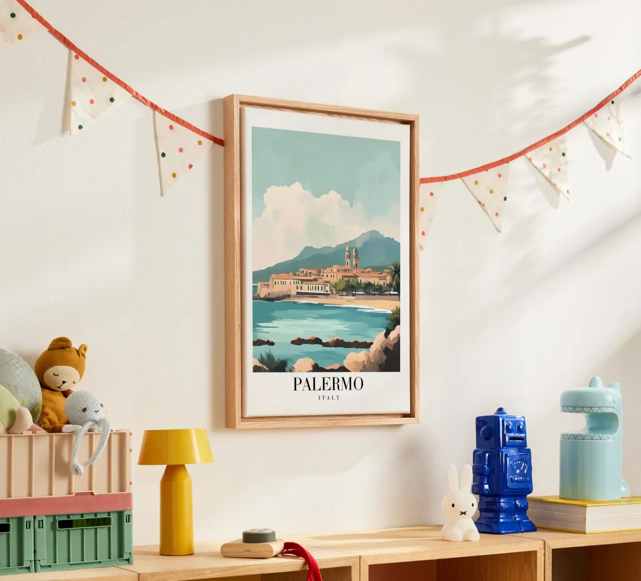 Palermo Sicily Coastal Art Print - Mediterranean Charm canvas with Floater frame by homdeco