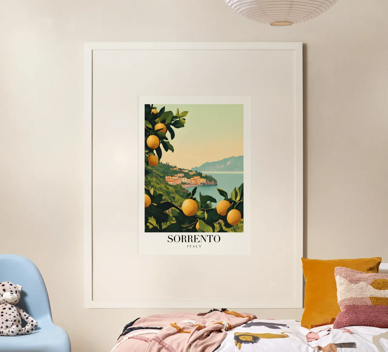 Sorrento Italien Küste Kunstdruck - Zitronenhaine & Meer Poster mit Kunststoffrahmen von homdeco