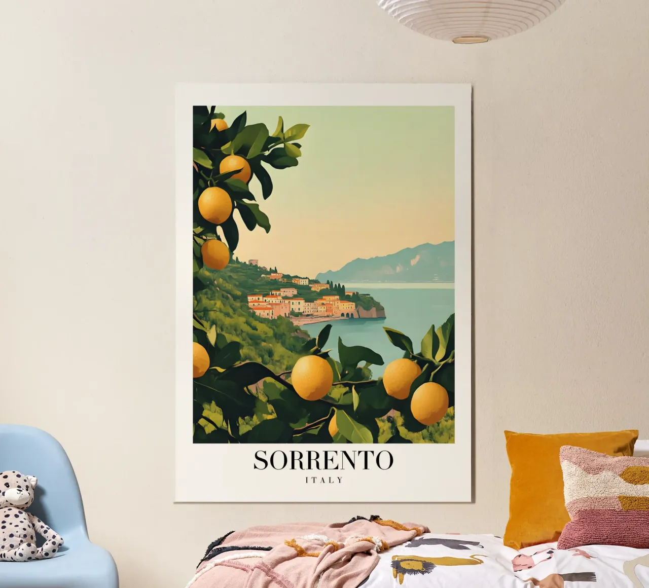 Sorrento Italien Küste Kunstdruck - Zitronenhaine & Meer Poster mit Kunststoffrahmen von homdeco