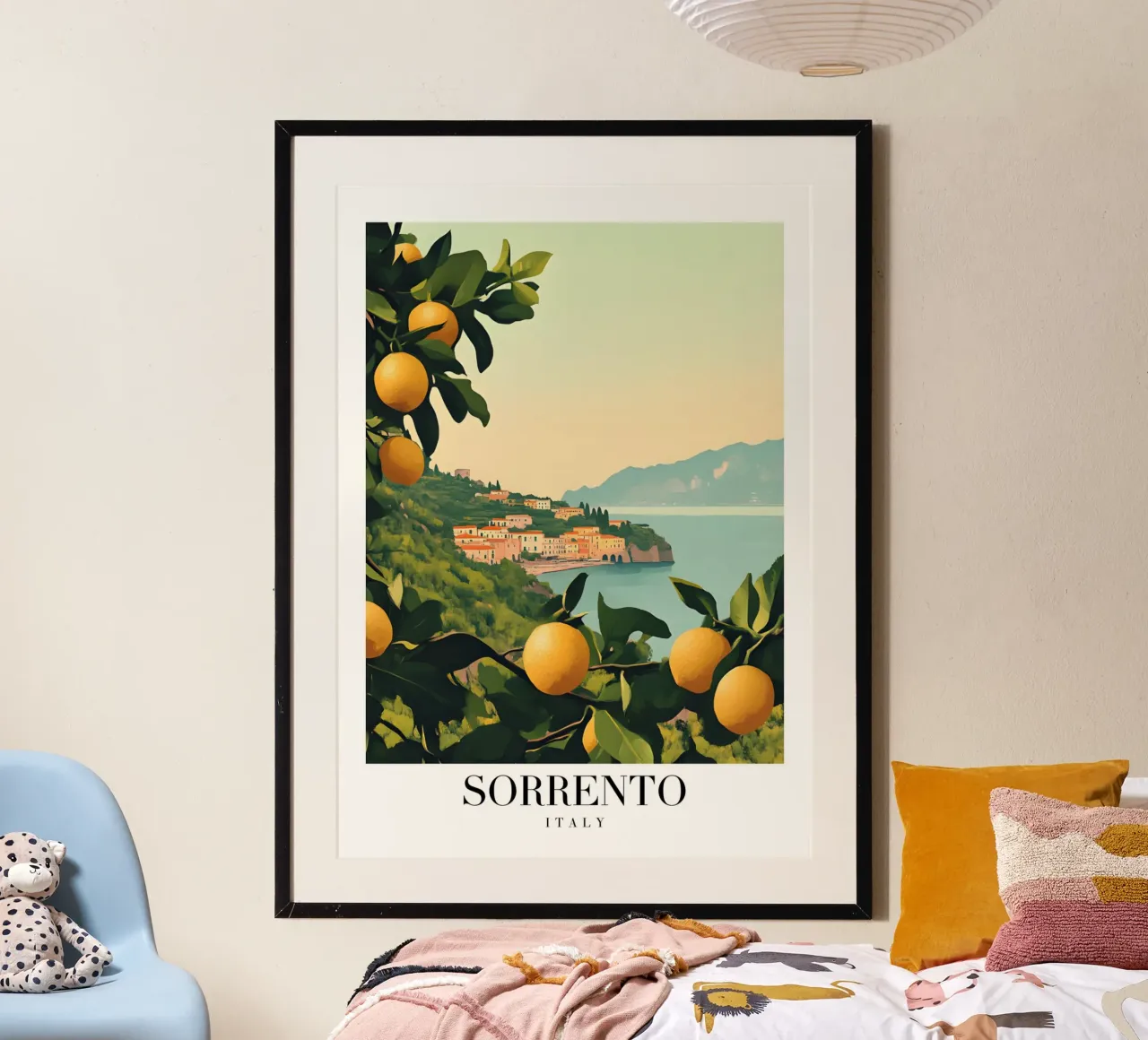 Sorrento Italien Küste Kunstdruck - Zitronenhaine & Meer Poster mit Kunststoffrahmen von homdeco