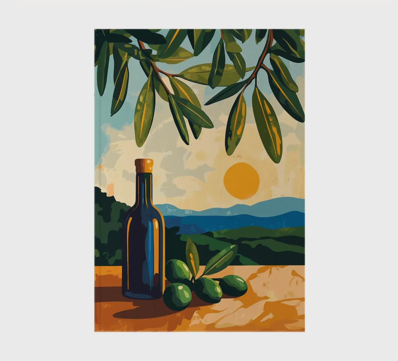 Mediterranean evening in the sun with olives notebook by pixelbull - medieval art and more