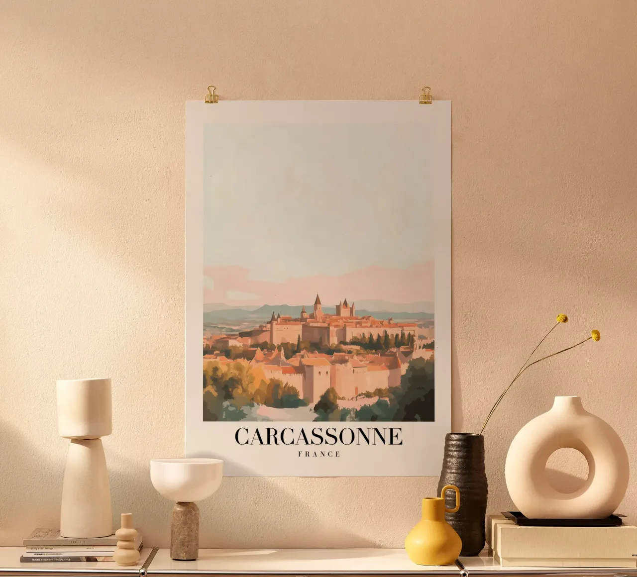 Impresión artística de la ciudad medieval de Carcasona - Castillo francés poster de homdeco