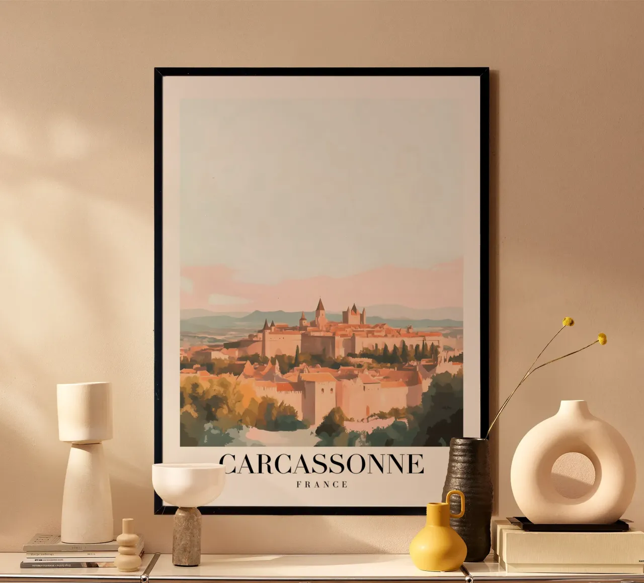 Impresión artística de la ciudad medieval de Carcasona - Castillo francés poster de homdeco