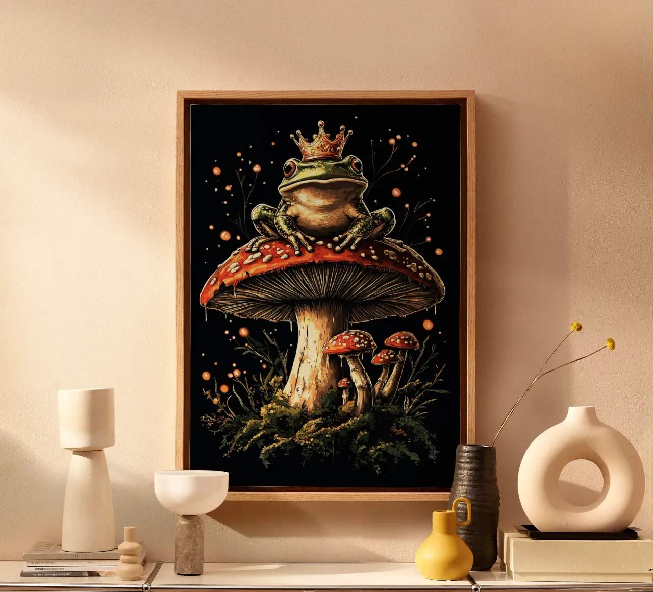 Frog King in the fairytale forest canvas with Floater frame by pixelbull - medieval art and more