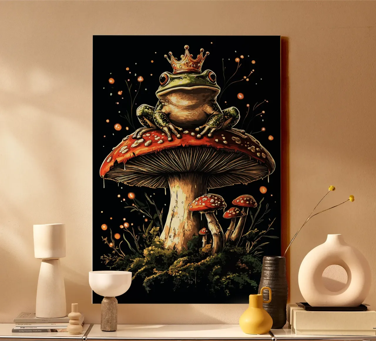 Frog King in the fairytale forest canvas with Floater frame by pixelbull - medieval art and more