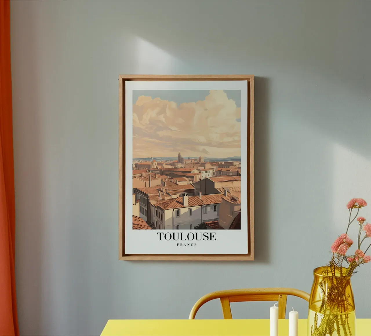 Toulouse Rooftops Art Print - Roze Stad Frankrijk canvas met Baklijst van homdeco