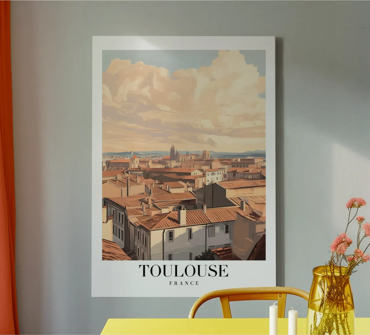 Toulouse Rooftops Art Print - Roze Stad Frankrijk canvas met Baklijst van homdeco