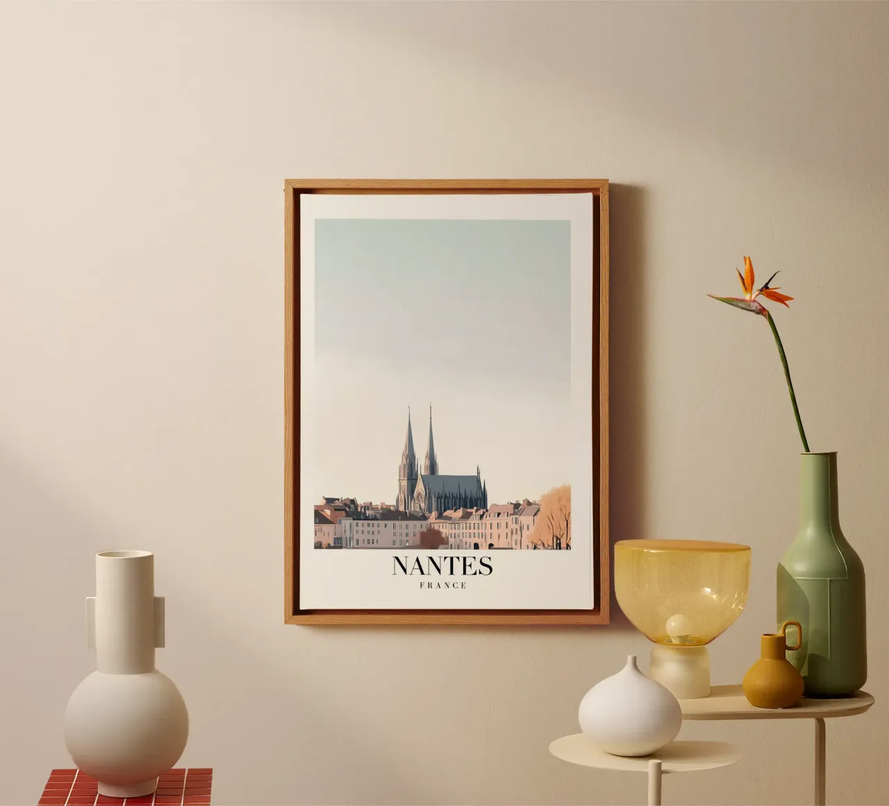 Kunstdruk Kathedraal van Nantes - Frans gotisch stadsgezicht canvas met Baklijst van homdeco