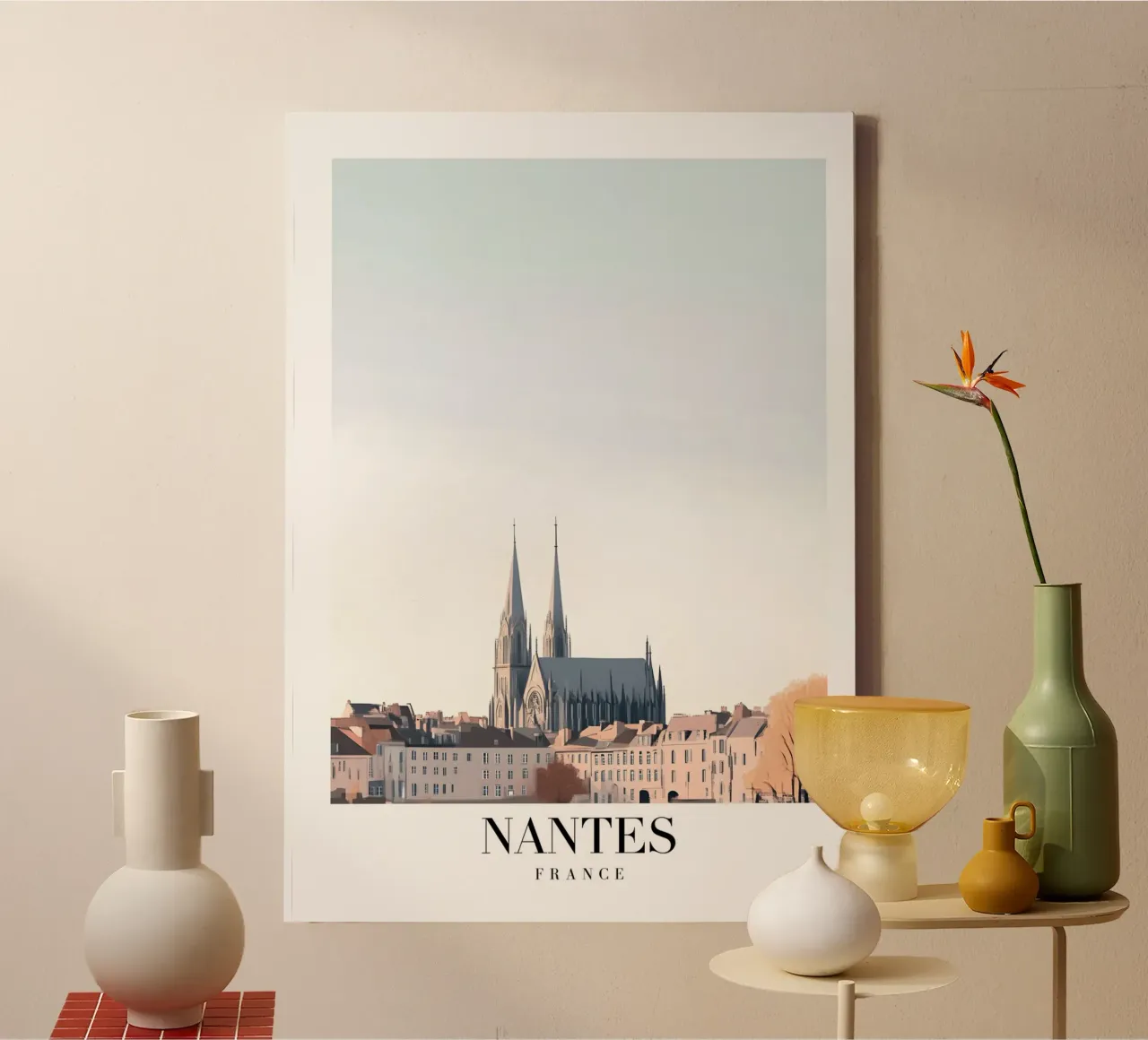 Kunstdruk Kathedraal van Nantes - Frans gotisch stadsgezicht canvas met Baklijst van homdeco