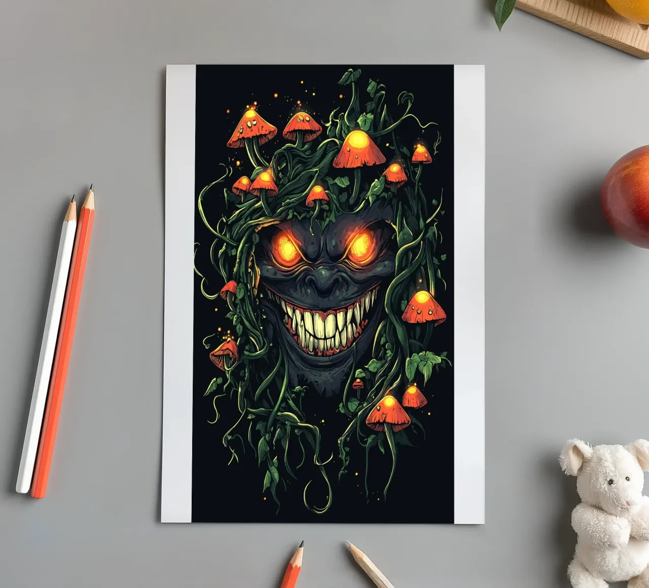 Demonic smile in the mushroom jungle sticker sheet by pixelbull - medieval art and more