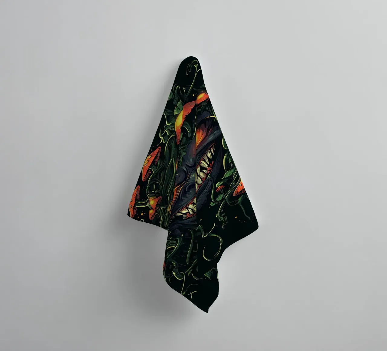 Demonic smile in the mushroom jungle towel by pixelbull - medieval art and more