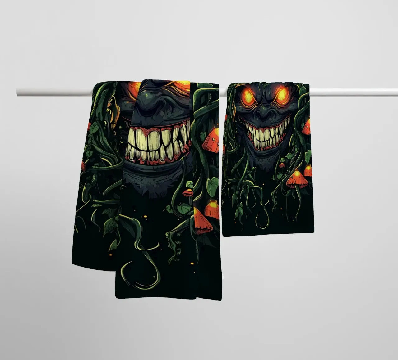 Demonic smile in the mushroom jungle towel by pixelbull - medieval art and more