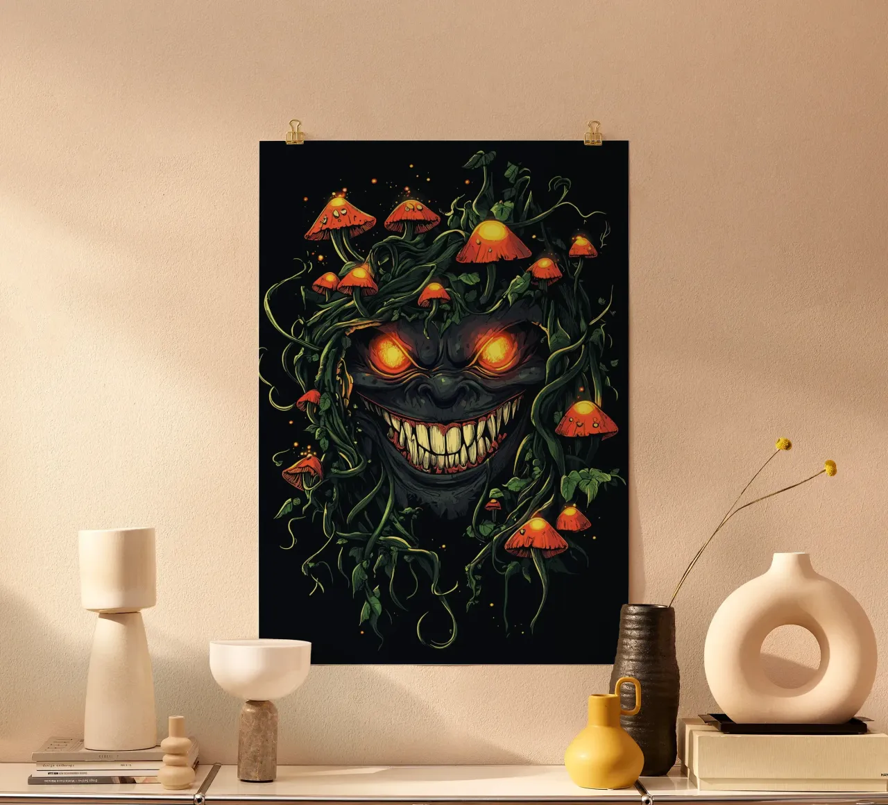 Dämonisches Lächeln im Pilz-Dschungel Hahnemühle von pixelbull - medieval art and more