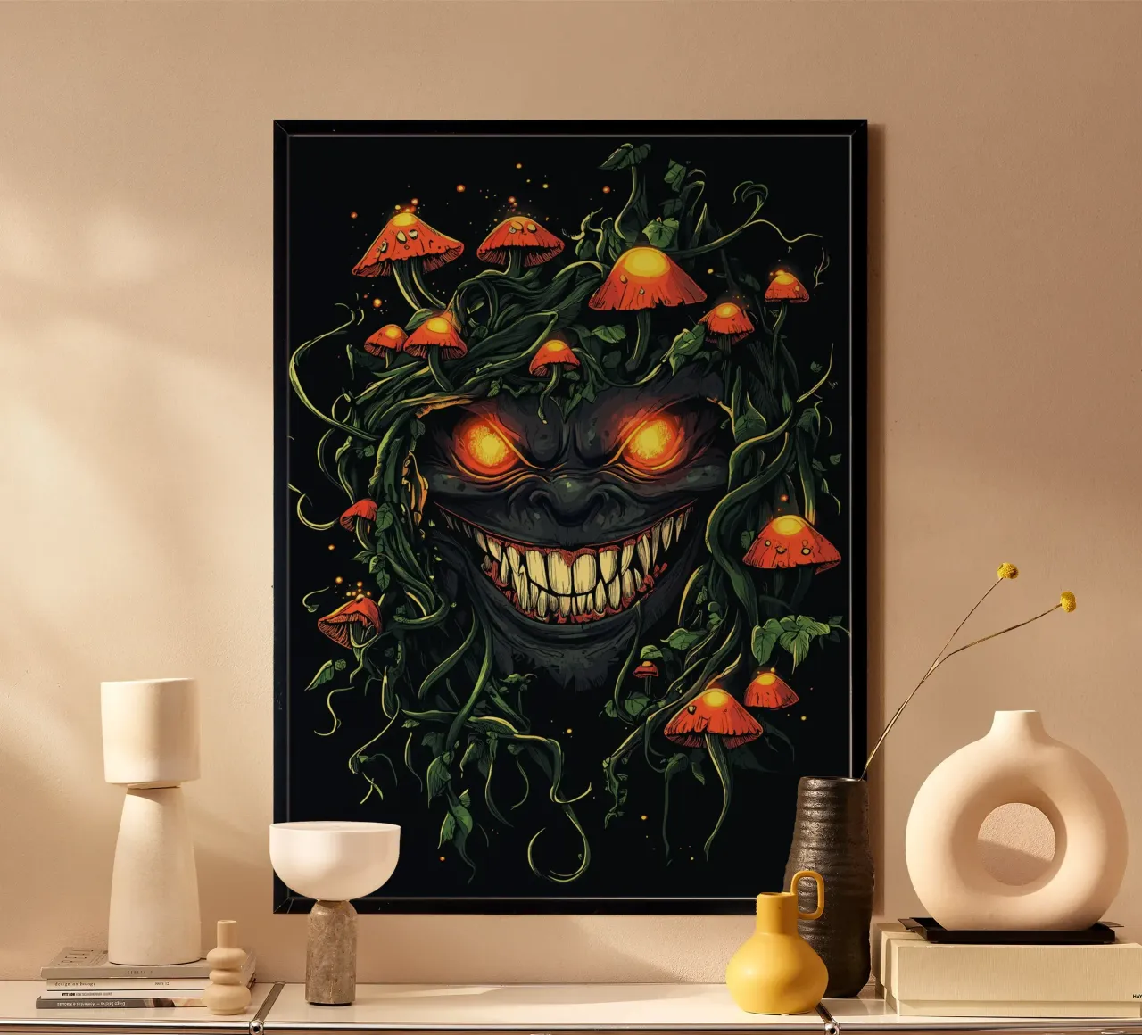 Dämonisches Lächeln im Pilz-Dschungel Hahnemühle von pixelbull - medieval art and more
