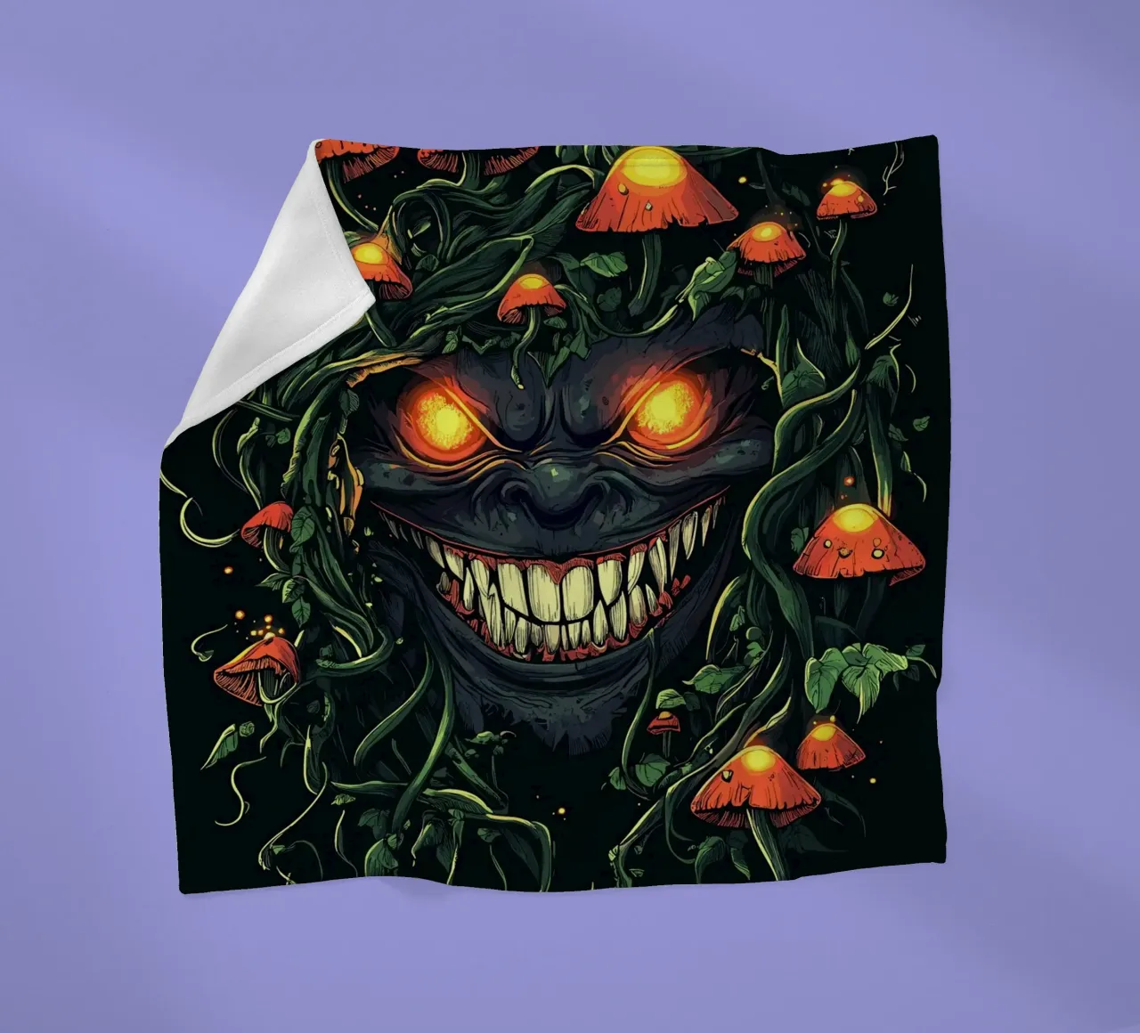 Sorriso demoniaco nella giungla dei funghi coperta in pile da pixelbull - medieval art and more