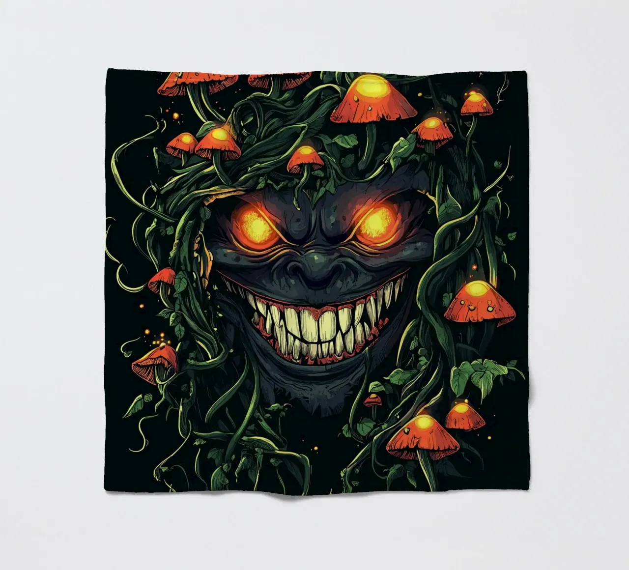 Sorriso demoniaco nella giungla dei funghi coperta in pile da pixelbull - medieval art and more