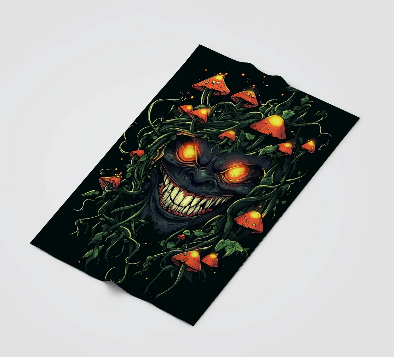Sorriso demoniaco nella giungla dei funghi coperta in pile da pixelbull - medieval art and more