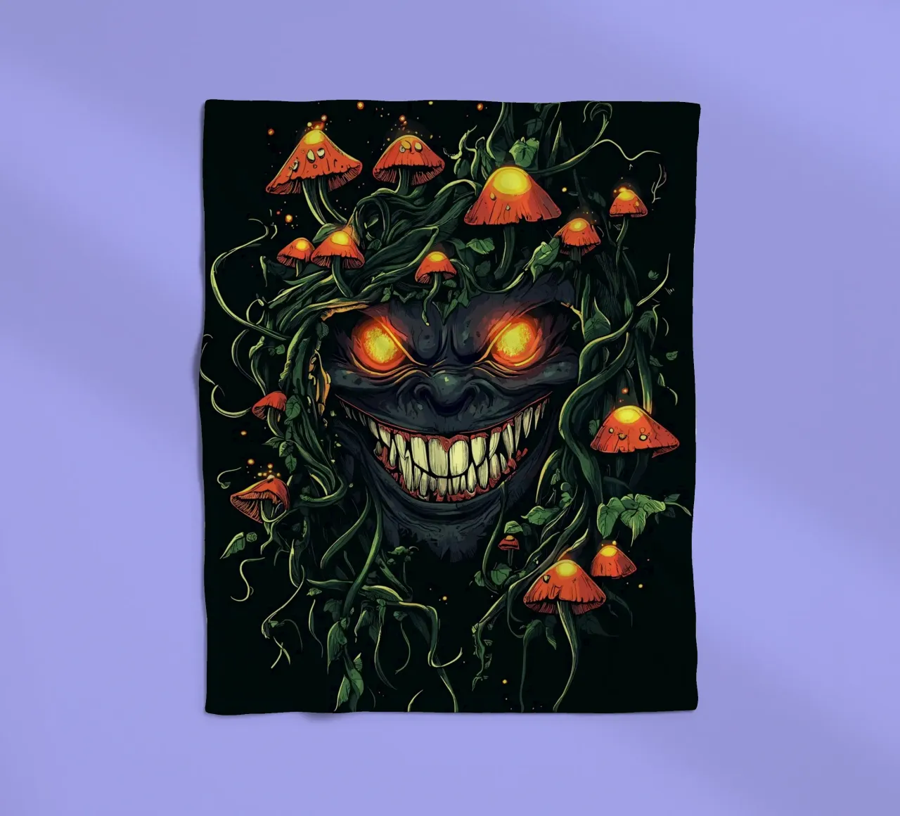 Sorriso demoniaco nella giungla dei funghi coperta in pile da pixelbull - medieval art and more