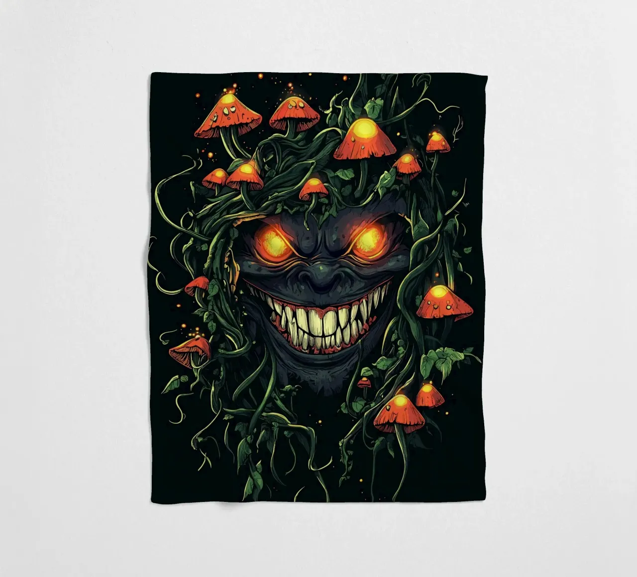 Sorriso demoniaco nella giungla dei funghi coperta in pile da pixelbull - medieval art and more