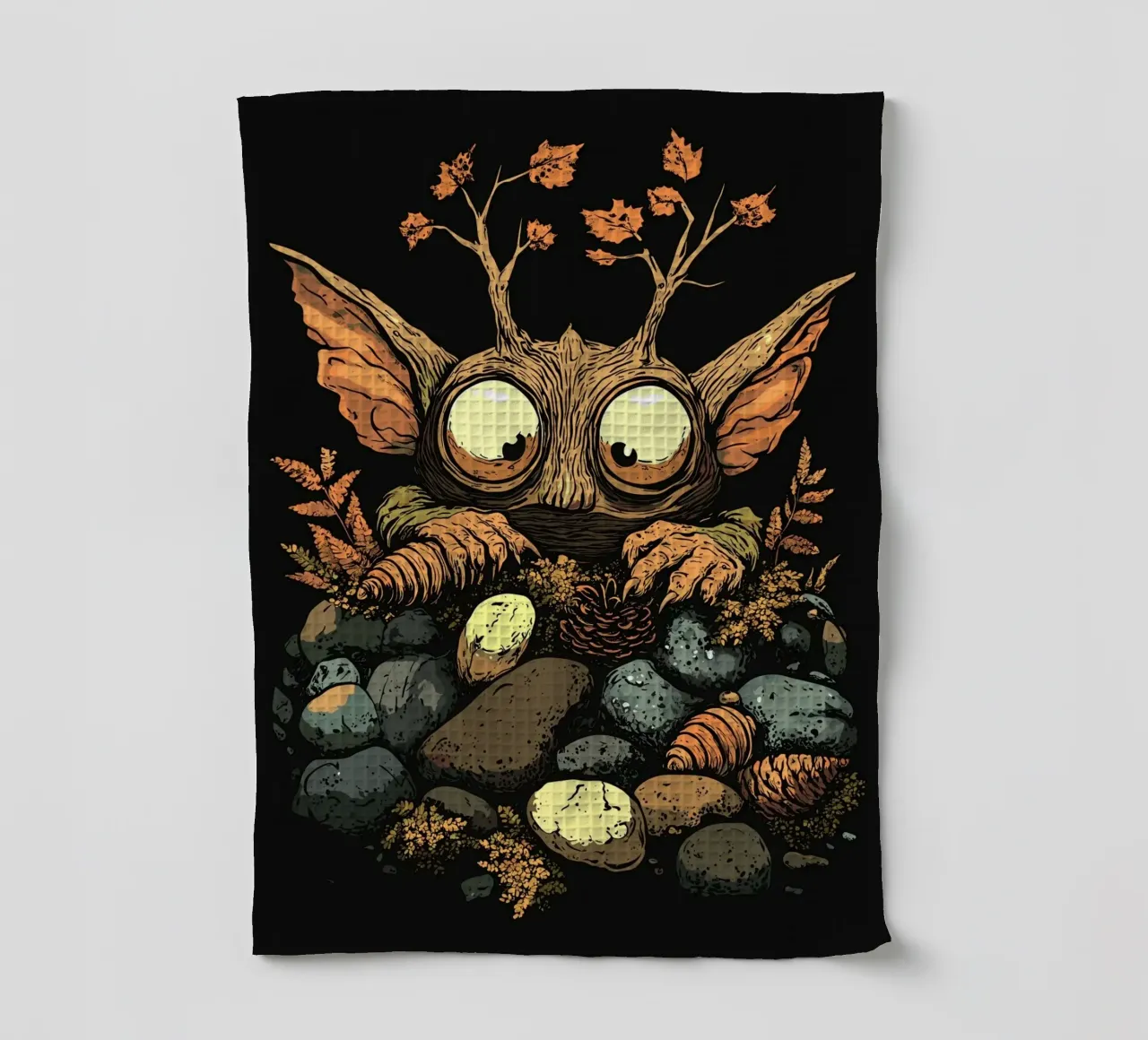 Un curieux habitant de la forêt dans les feuilles mortes torchon de pixelbull - medieval art and more