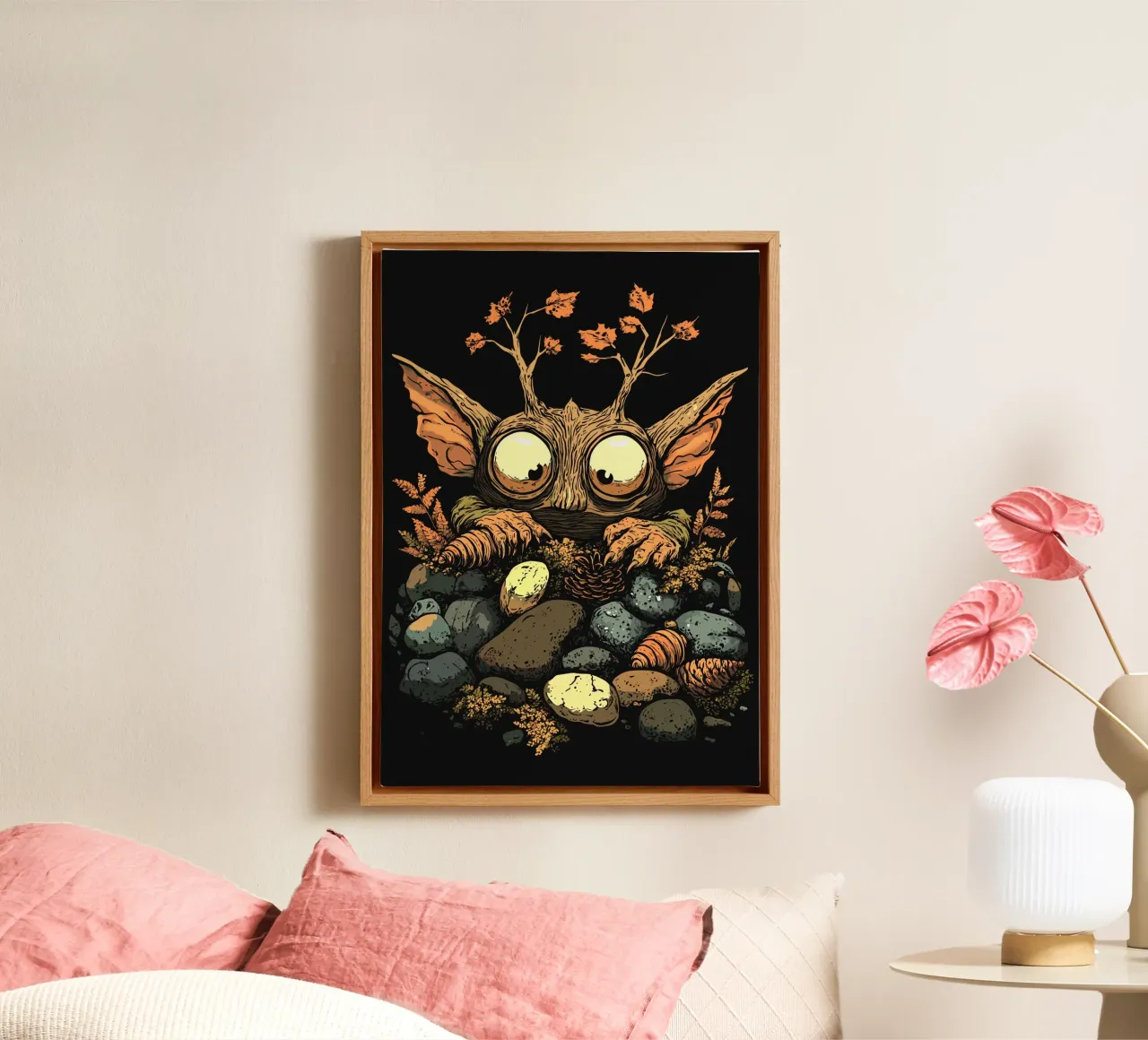 Curious forest dweller in the foliage canvas with Floater frame by pixelbull - medieval art and more