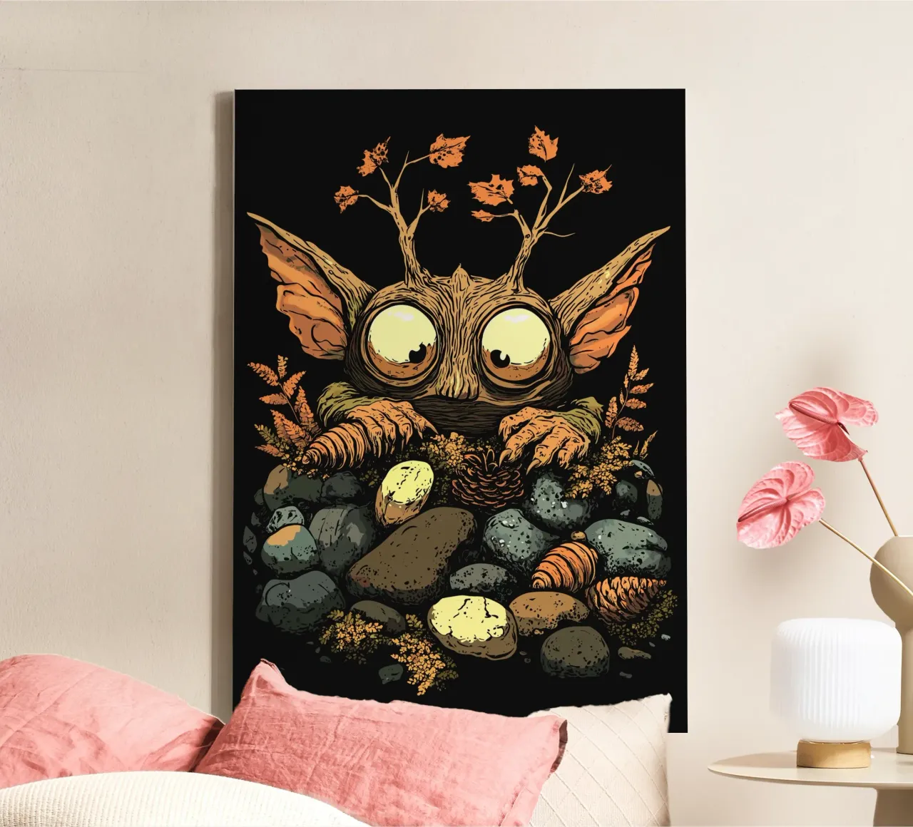 Curious forest dweller in the foliage canvas with Floater frame by pixelbull - medieval art and more