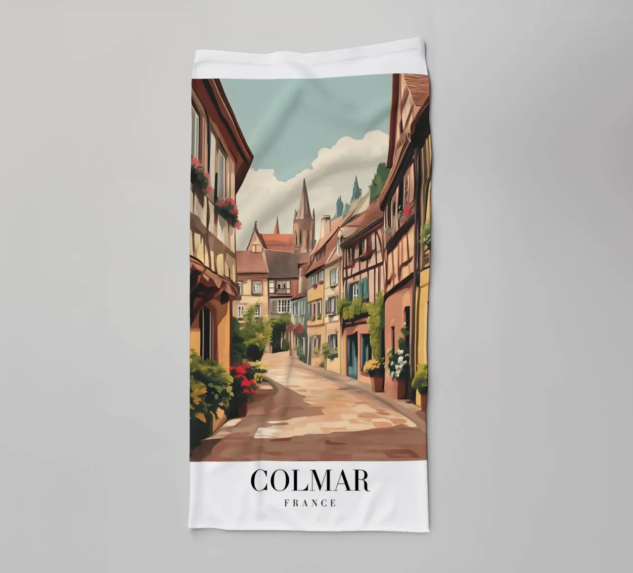 Stampa su strada di Colmar Alsazia - Incantevole villaggio francese asciugamano da bagno da homdeco