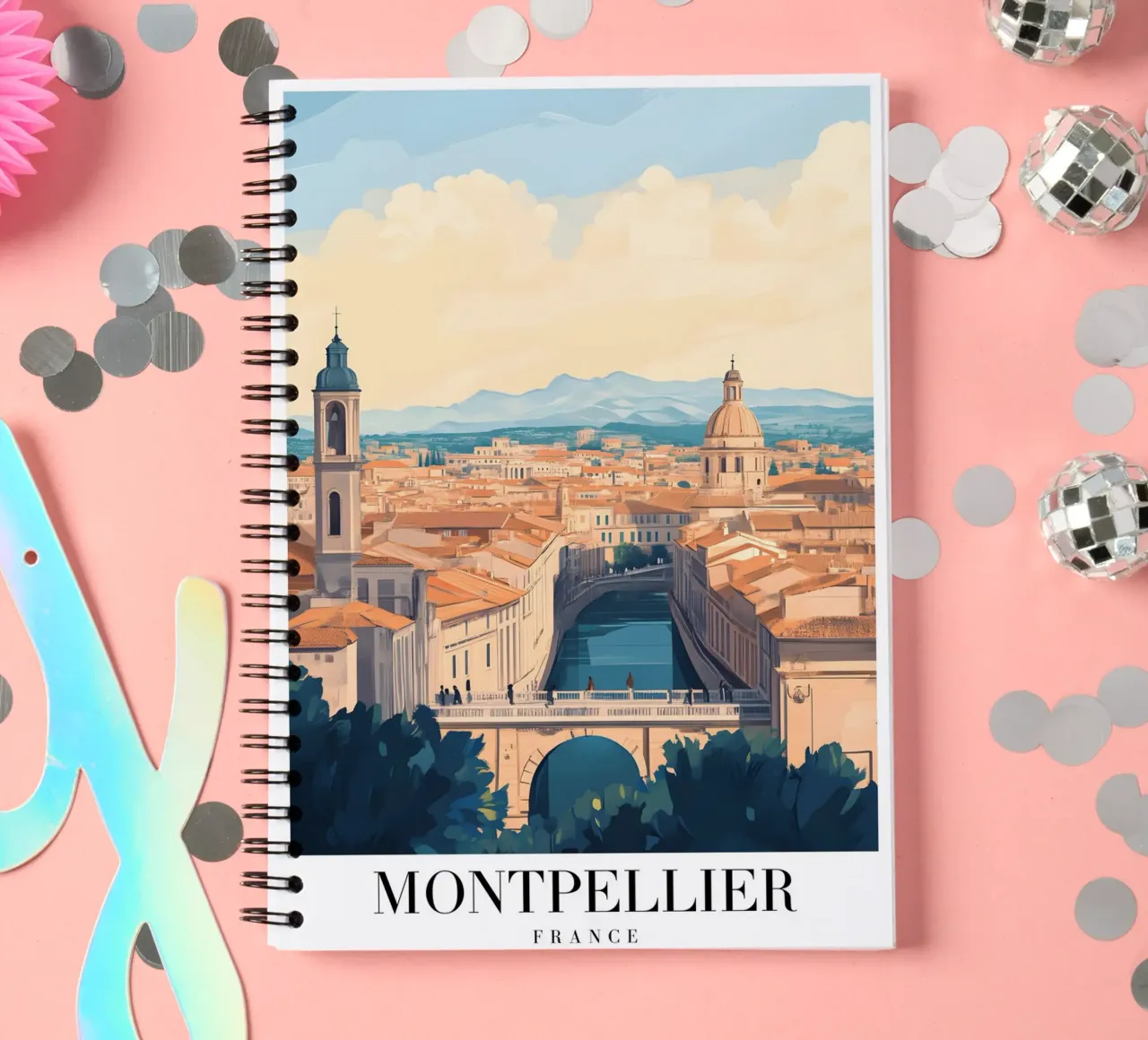 Montpellier Canal View Art Print - French Charm spiral notebook by homdeco
