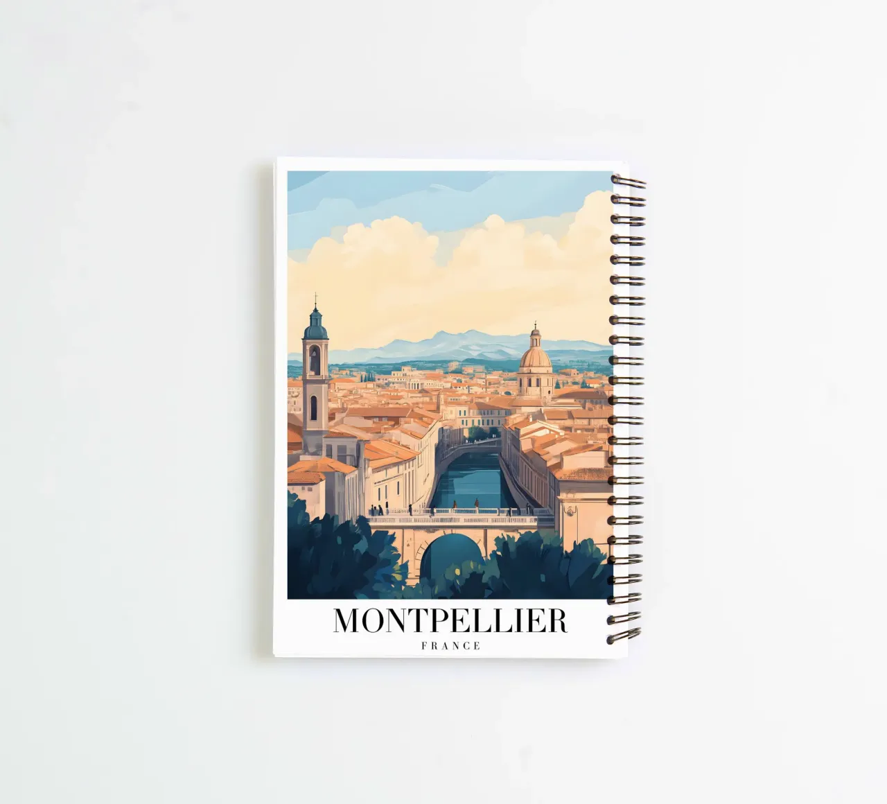 Montpellier Canal View Art Print - French Charm spiral notebook by homdeco