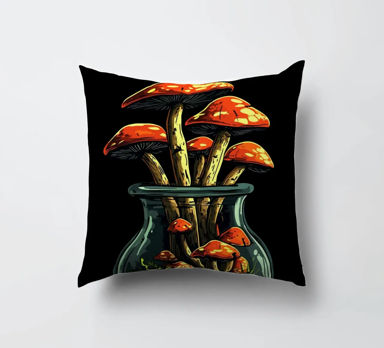 Foresta di funghi in un barattolo cuscino da pixelbull - medieval art and more