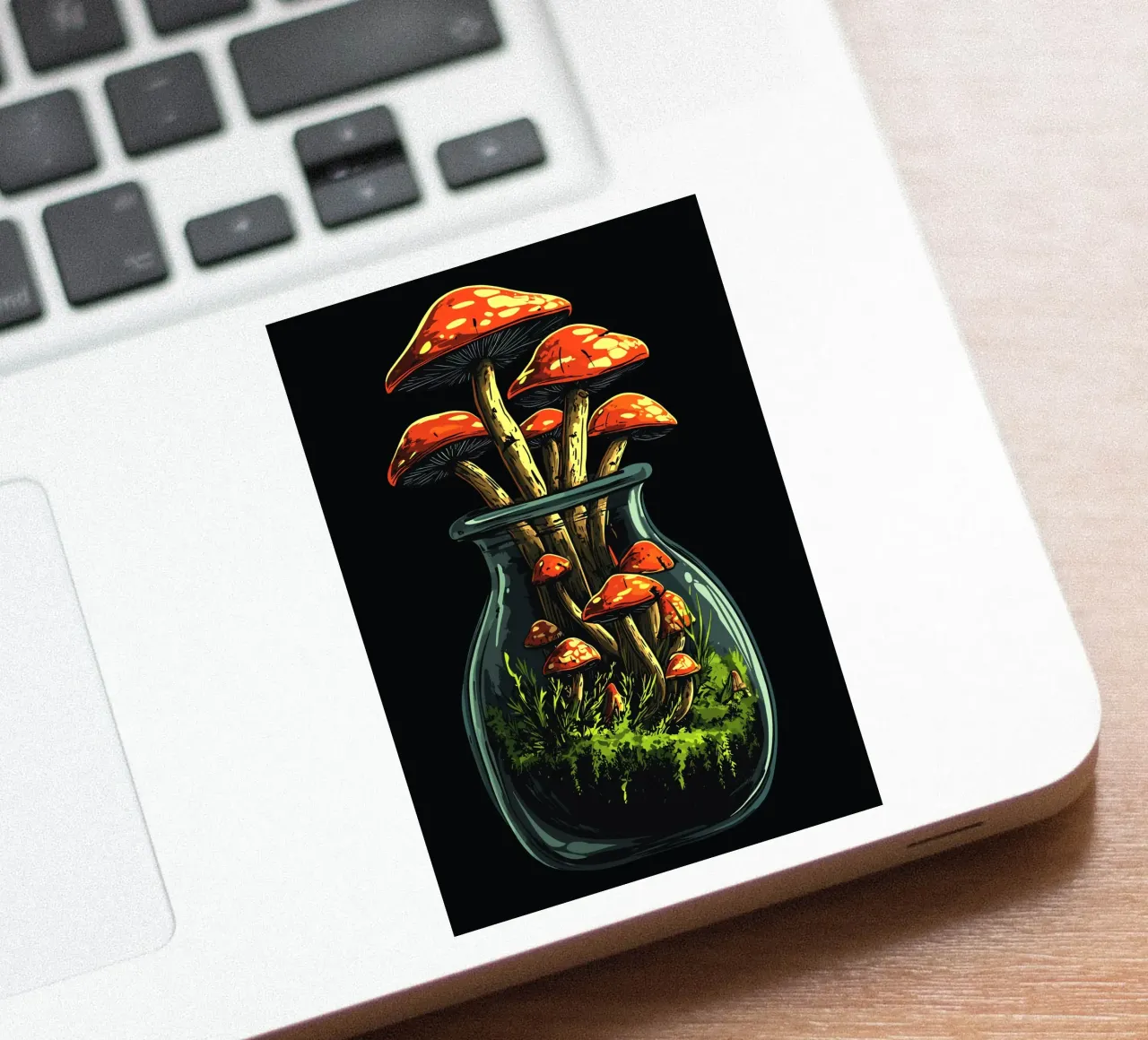 Foresta di funghi in un barattolo adesivo da pixelbull - medieval art and more