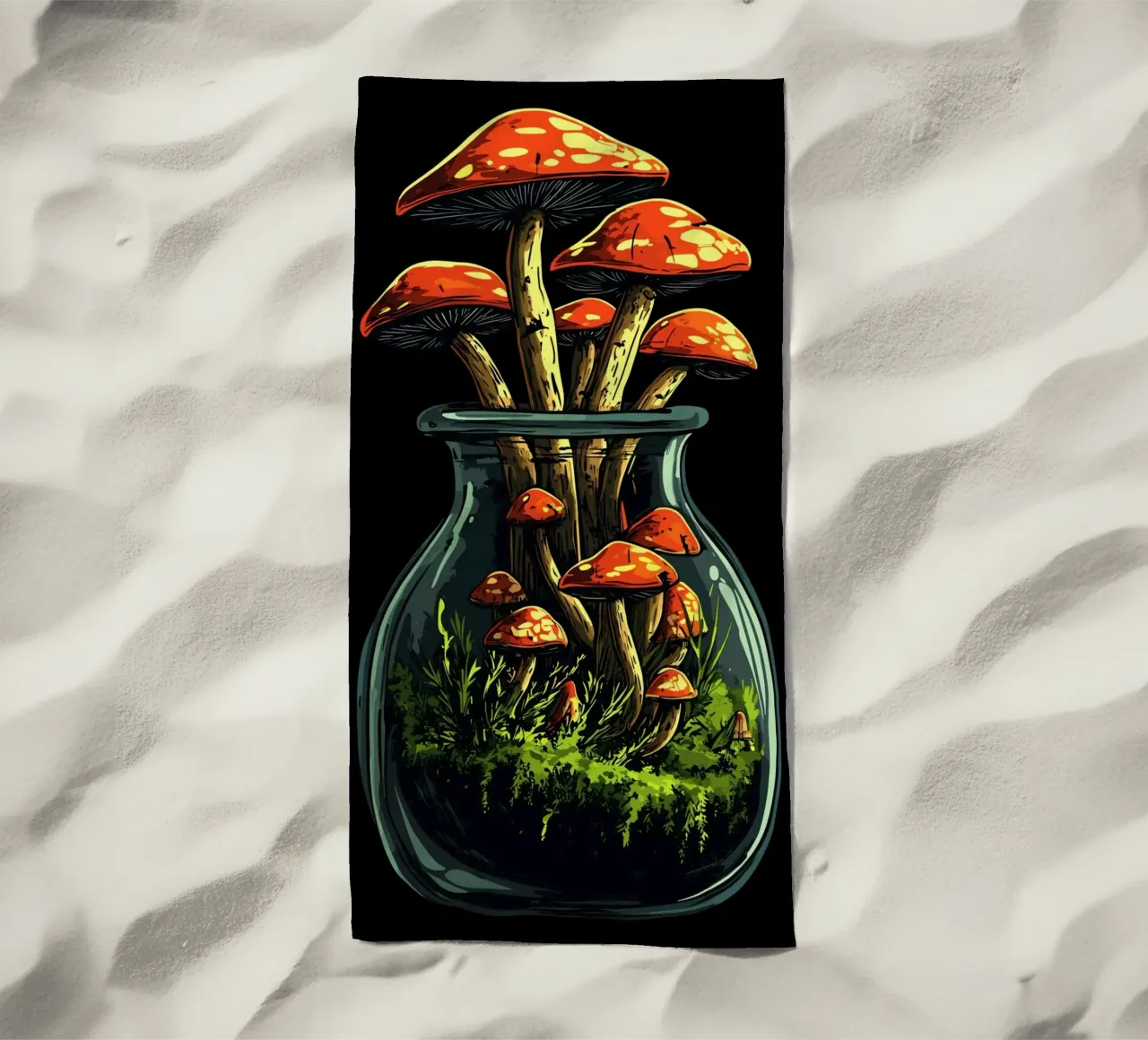 Foresta di funghi in un barattolo telo mare da pixelbull - medieval art and more