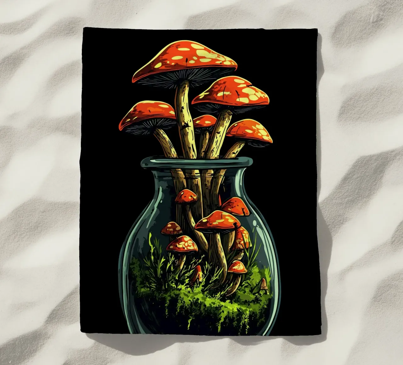 Foresta di funghi in un barattolo telo mare da pixelbull - medieval art and more