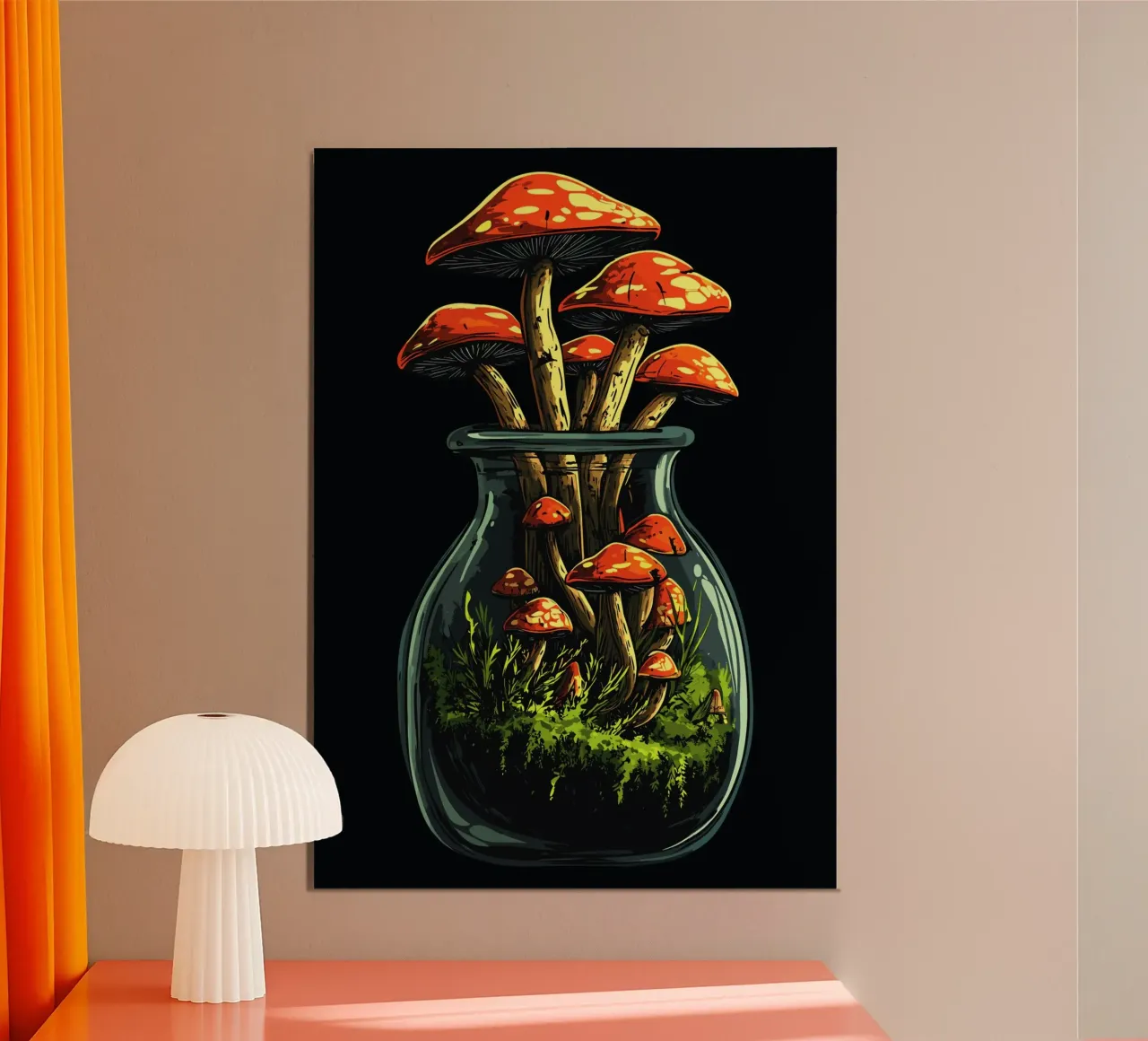 Foresta di funghi in un barattolo alluminio dibond da pixelbull - medieval art and more