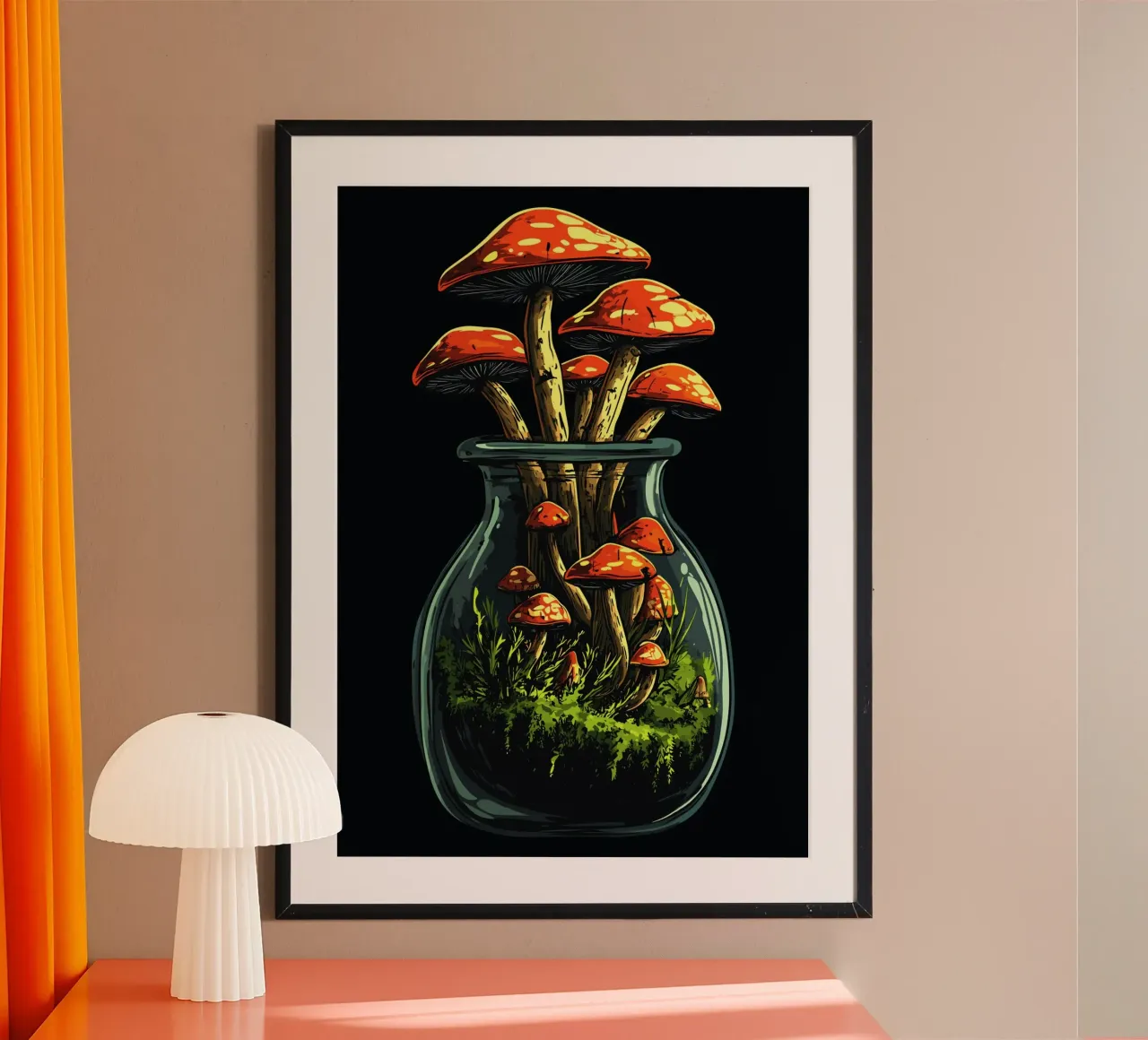 Foresta di funghi in un barattolo carta hahnemühle da pixelbull - medieval art and more
